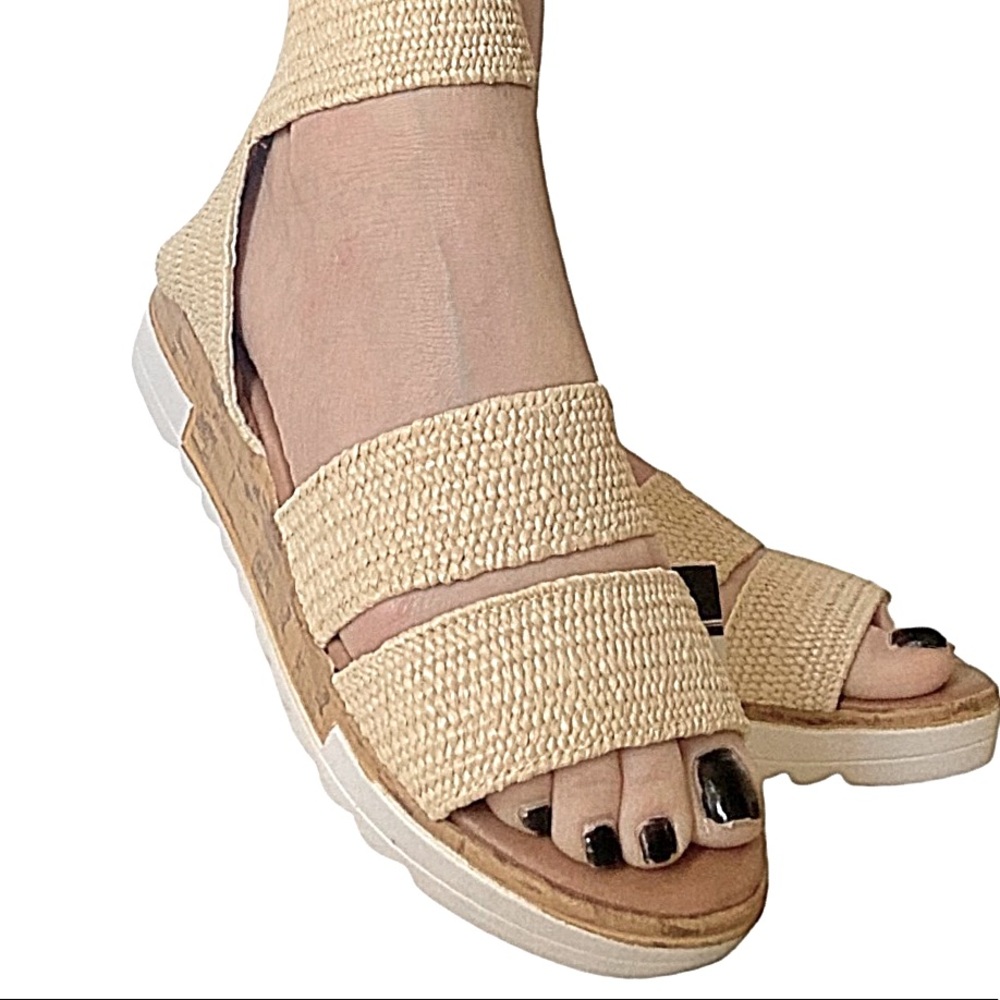 Rue 21 Bandi Elastic Cork Platform Sandals Tan White Womens 8